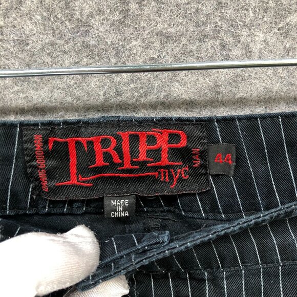 VTG Tripp NYC Pants Mens 44x32 Punk Rock Black Pinstriped Straight Leg Goth - Picture 7 of 13
